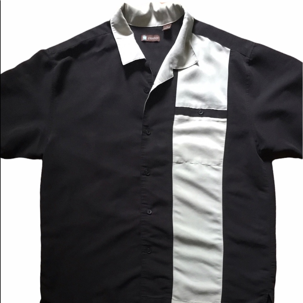 Centro camp lg shirt black white short sleeve stri